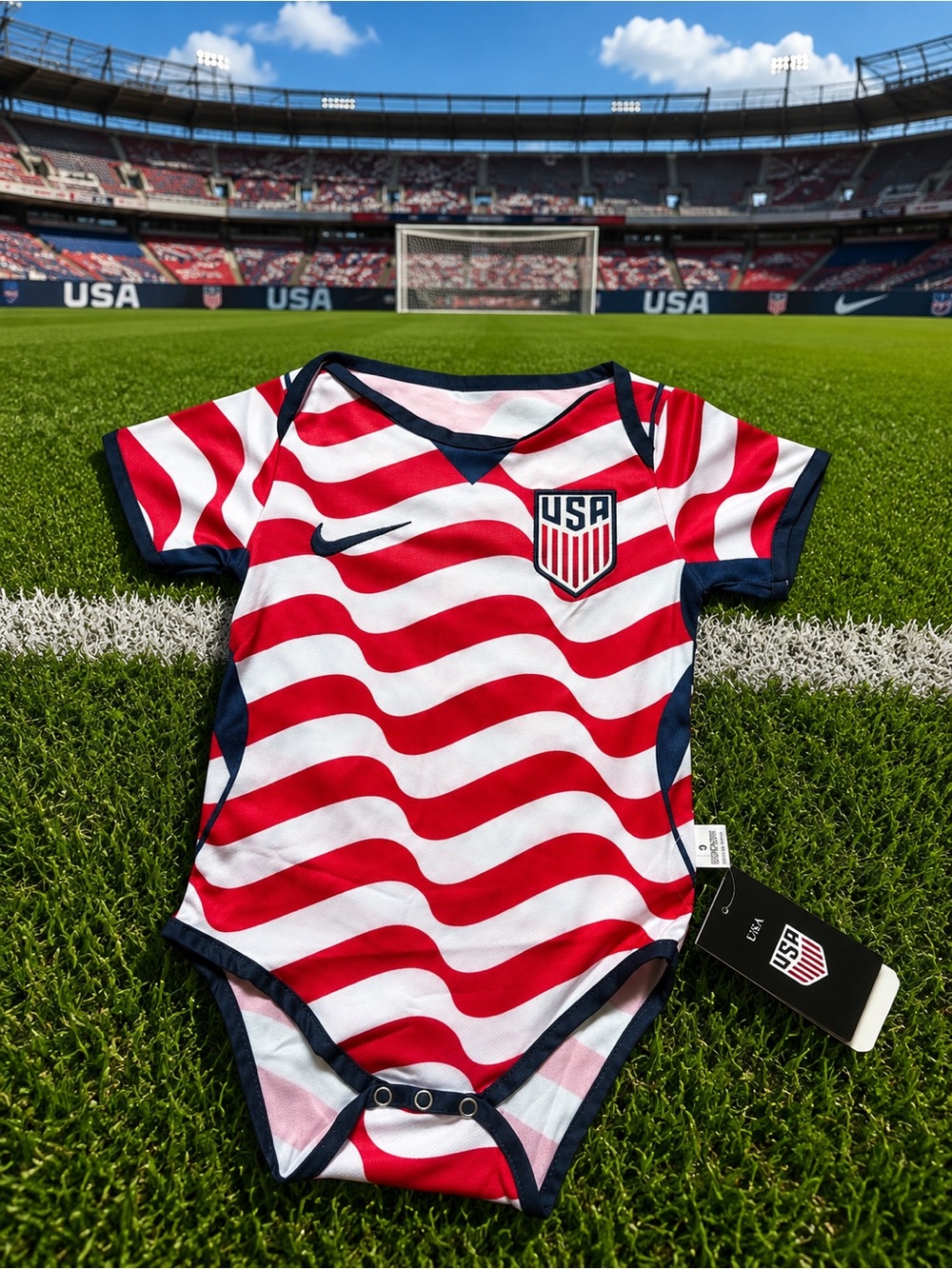 Nike Red, White & Navy USA Wave-Stripe Baby Bodysuit